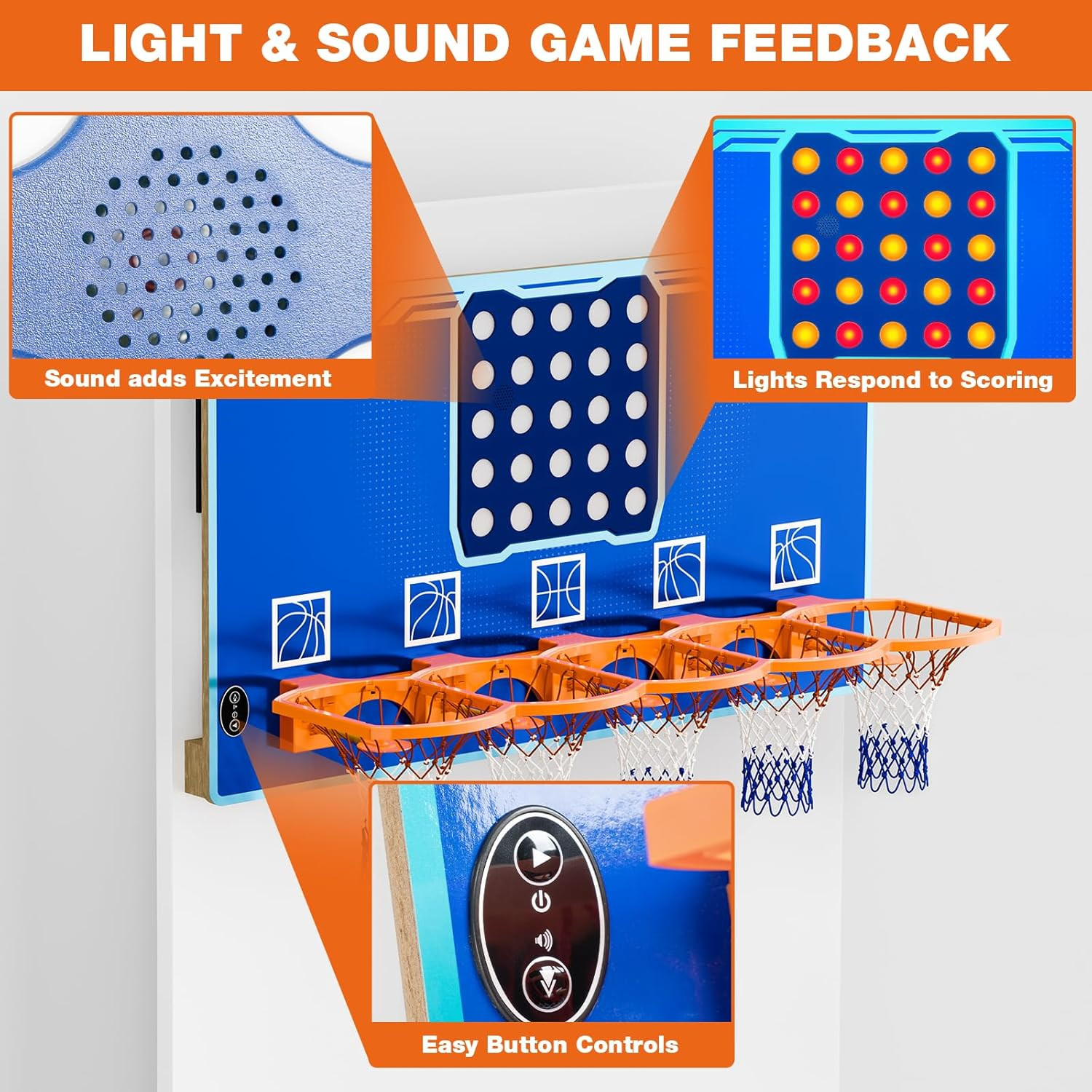 Over-The-Door 4 in a Row Basketball Game with Lights & Sounds for 1-2 Players