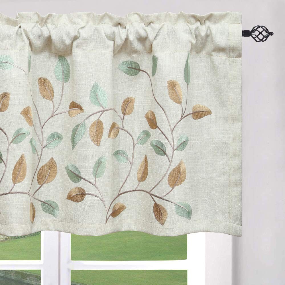 VOGOL Linen Valances for Bathroom, Natural Leaf 52″W x 18″L (Pack of 1), W014