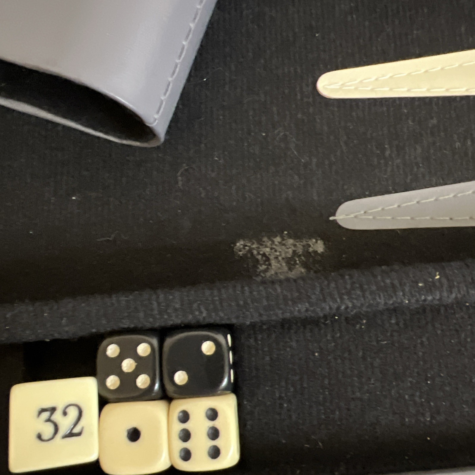 Vintage Backgammon Complete Set Gray Cream Points Black Felt Gray Faux Leather