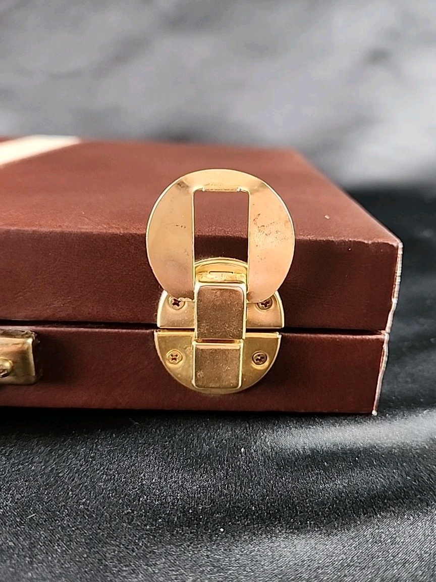 Vintage Backgammon Set Travel Case Leatherette Complete w Dice Cups 1950s 60s
