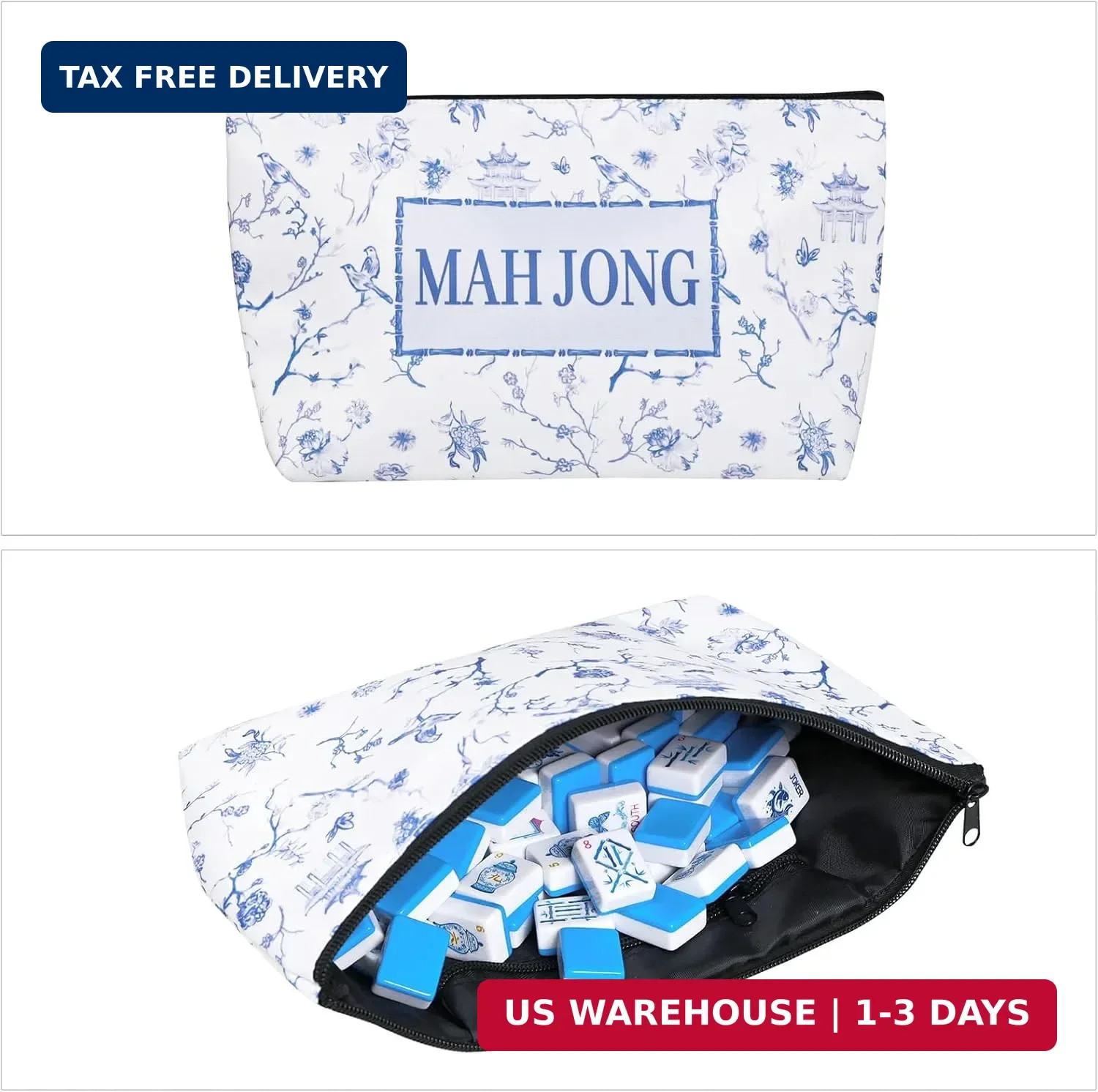 Light Blue American Mahjong Tile Set(1.2″), 160 Engraved Tiles with Mahjong Tile