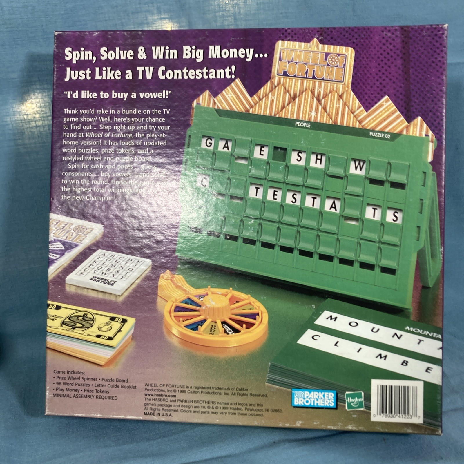 Wheel of Fortune Board Game • 1999 Vintage Parker Brothers / Hasbro