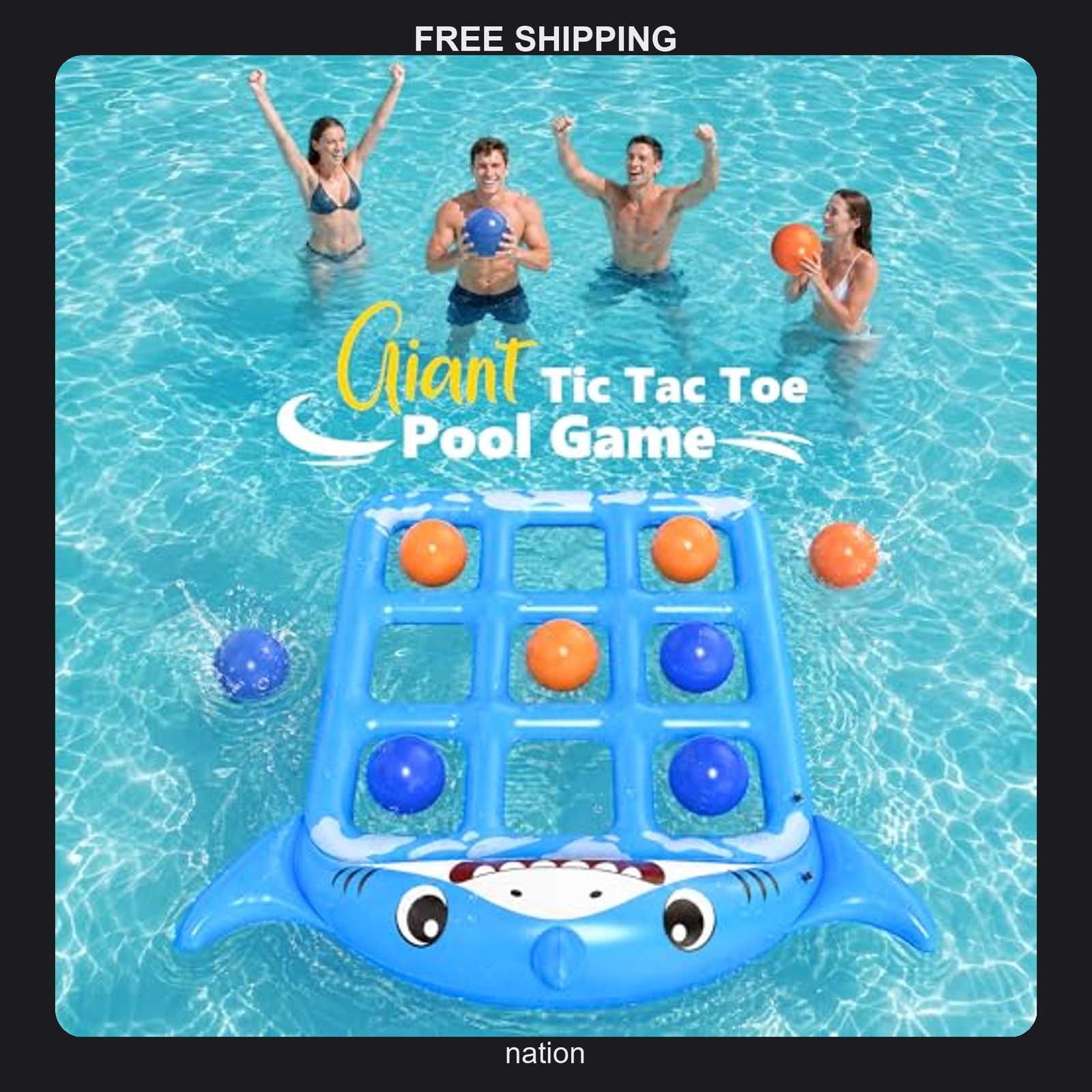 Giant Inflatable Shark Tic-Tac-Toe Pool Game for Kids Adults