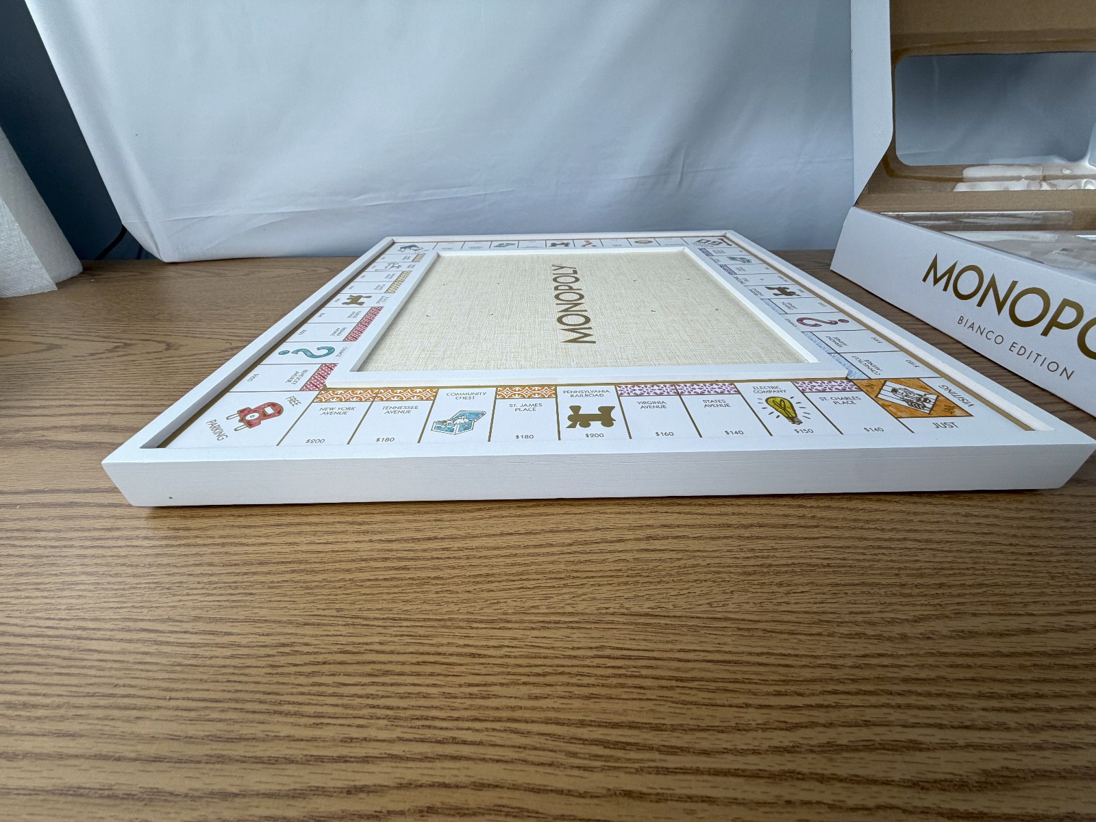 WS Game Co Monopoly Bianco Edition with Foil-Stamped Wood Game Board Open Box