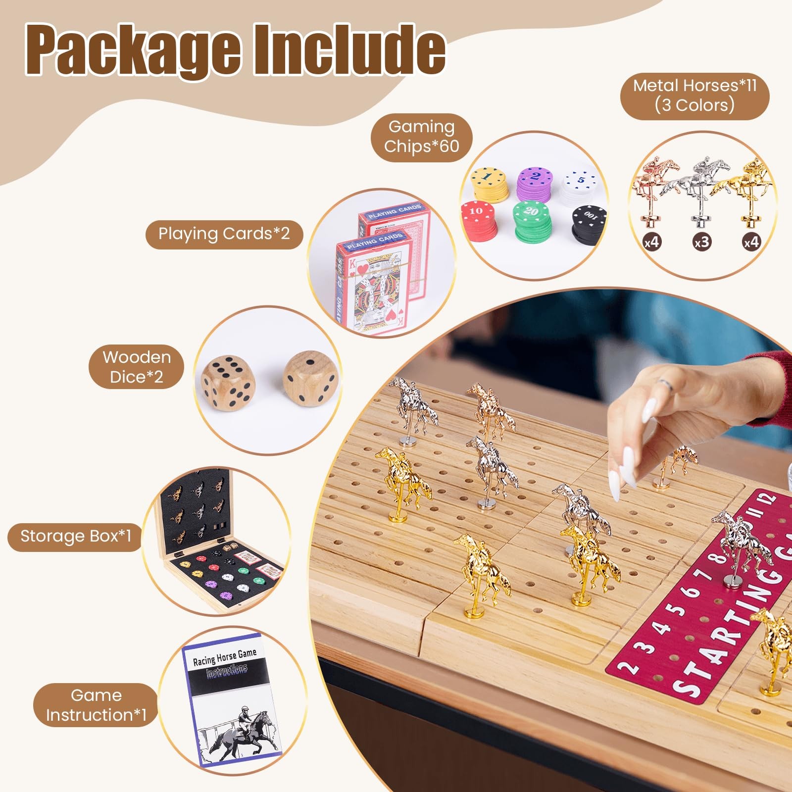 Extra Large 28 inches Foldable Horse Race Board Game for Adults,Thickened Woo…