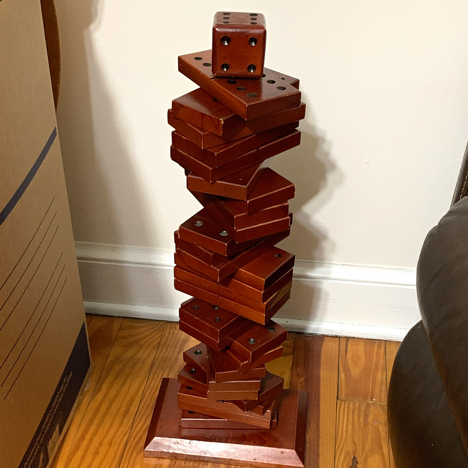 Wooden Dice Tower Stacking Dexterity Game w/ Stand, Complete Game, 2+ Players