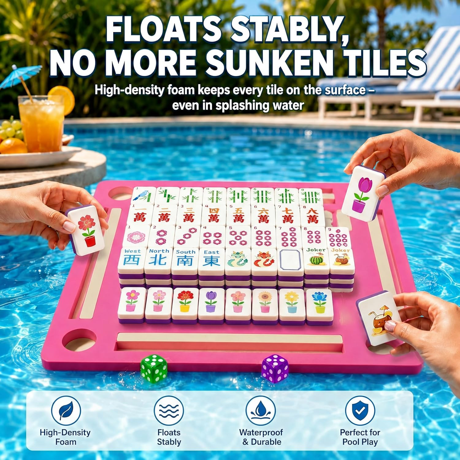 Floating Mahjong Tile Set for Pool,160 American Mahjong Tiles Waterproof EVA Foa