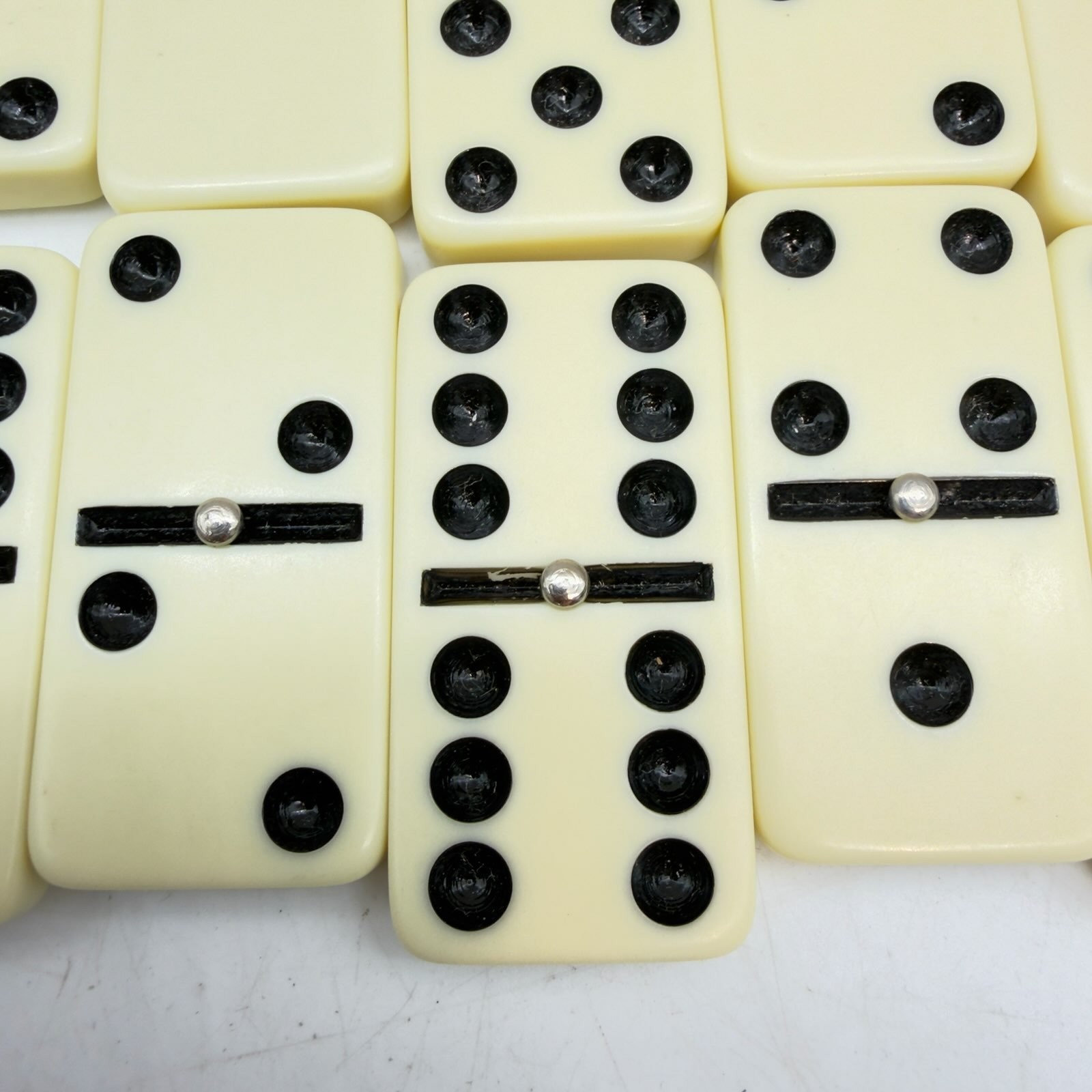Vintage Supreme Dominoes With Metal Spinners in Wood Slide Lid Box Item No 66mp