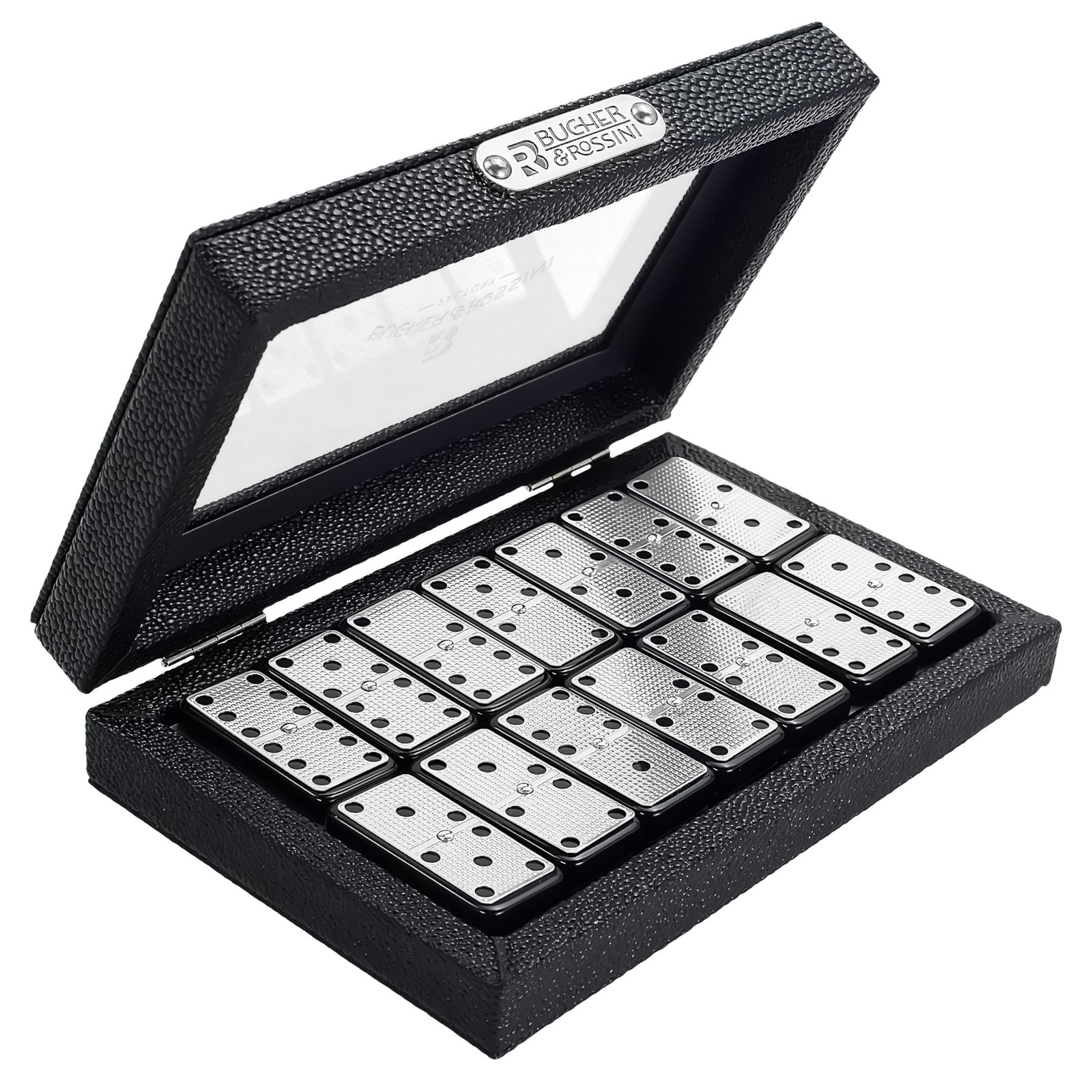 Bucher&Rossini Metal Surface Dominoes Set Medium, Silver New – Double 6
