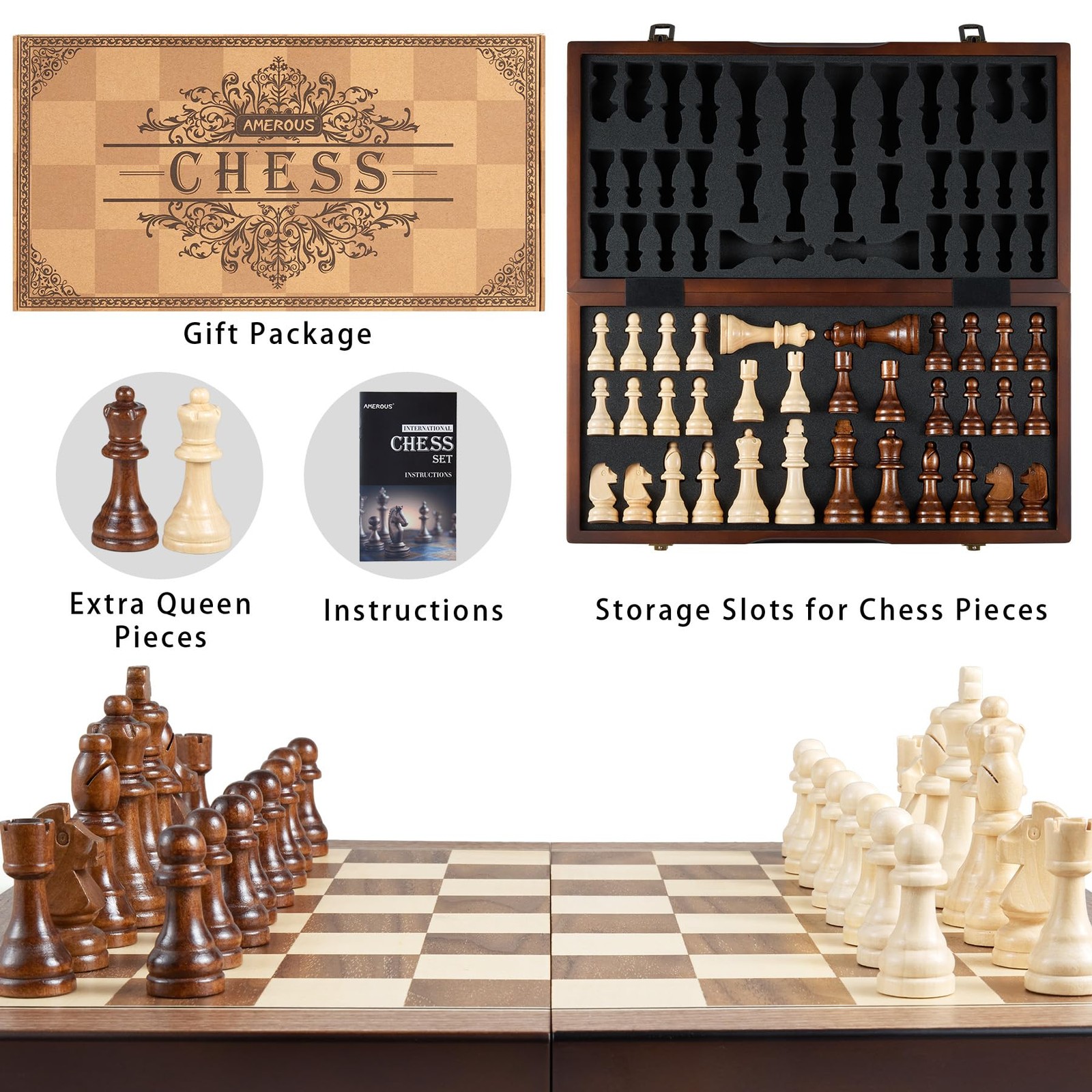 17” Magnetic Wooden Chess Set for Adults Kids – with Folding Board, Gift Pac…
