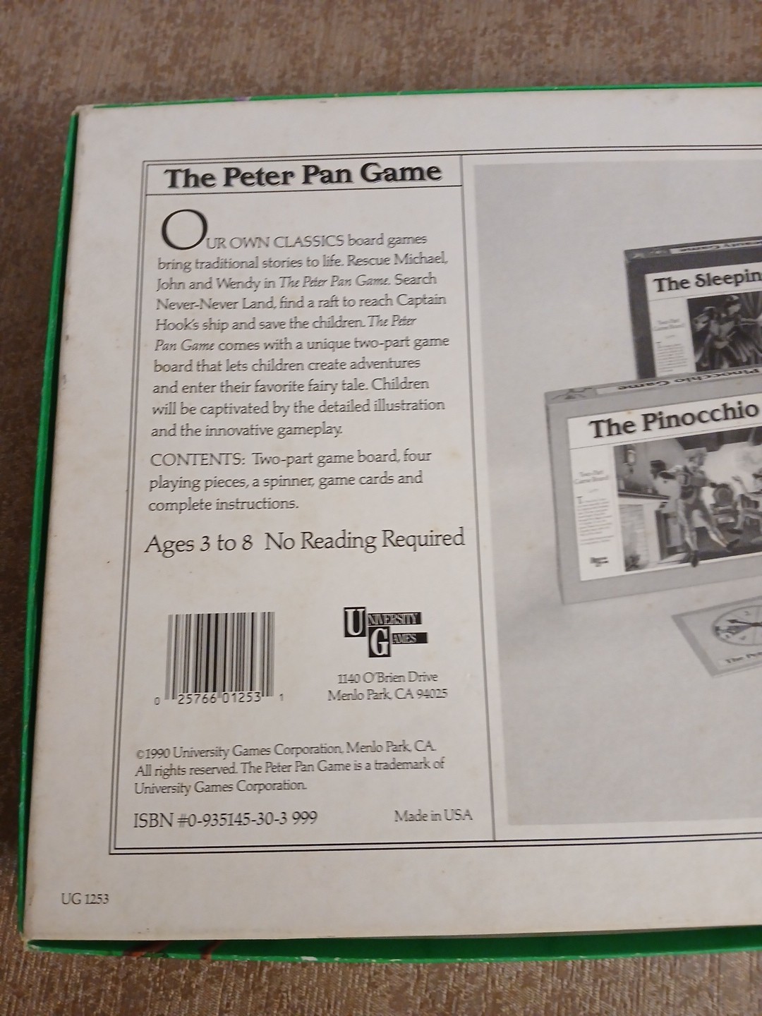 Vtg 1990 University Games the Peter Pan Board Game COMPLETE /NO READING age 3-8