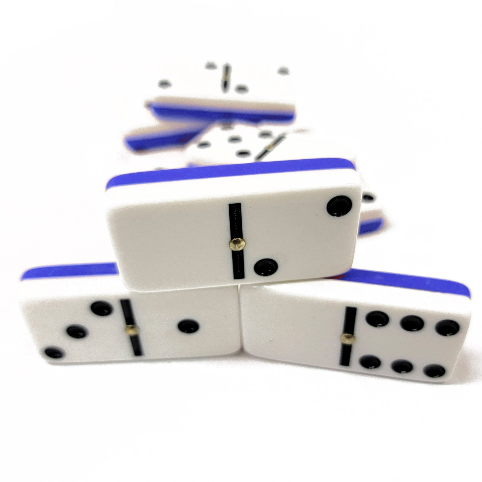 Domino Double Six 6 Two Tone Blue-White Jumbo Pro Size with Spinners – Wood Box
