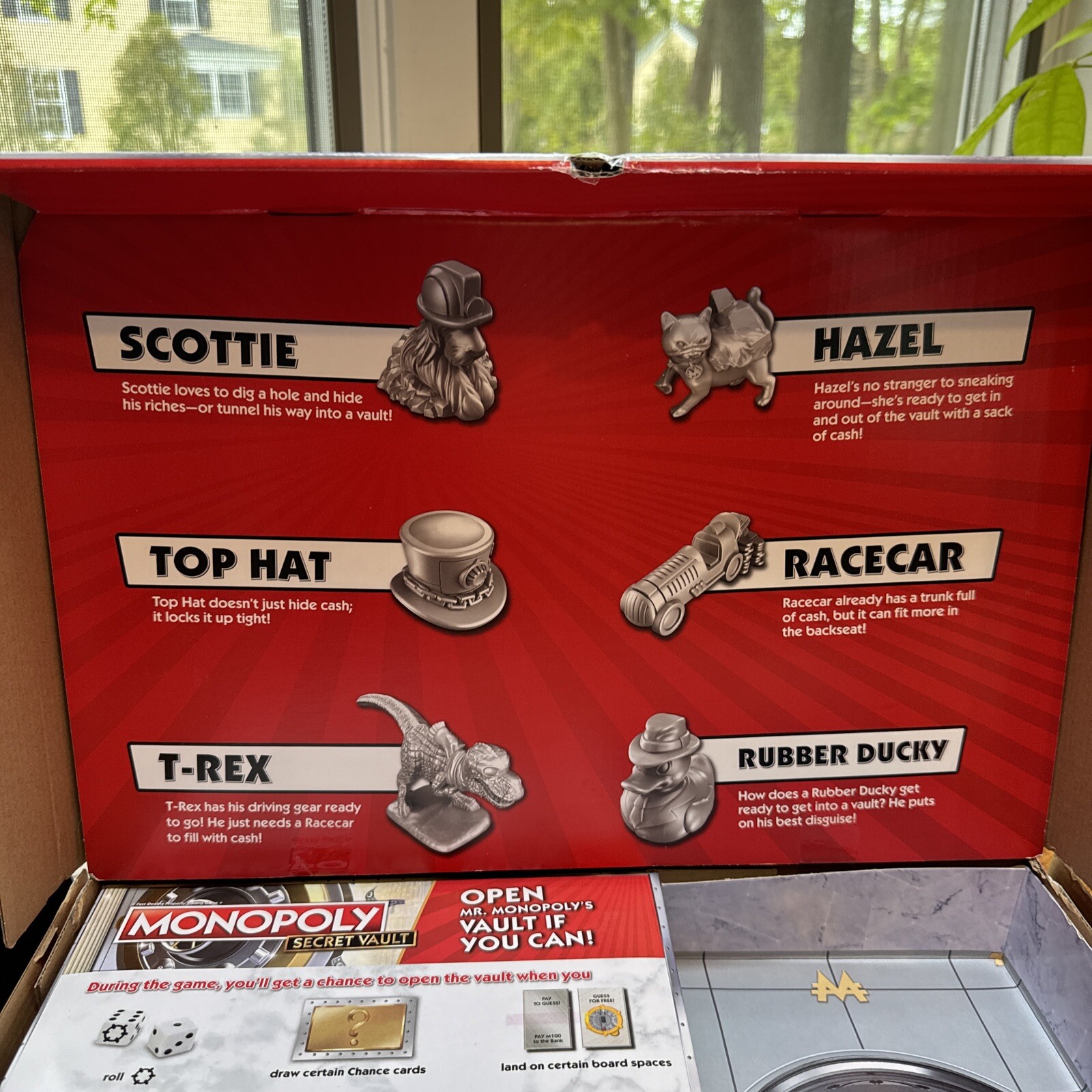 MONOPOLY Secret Vault Board Game Cat Dinosaur 99% Complete Missing Dice