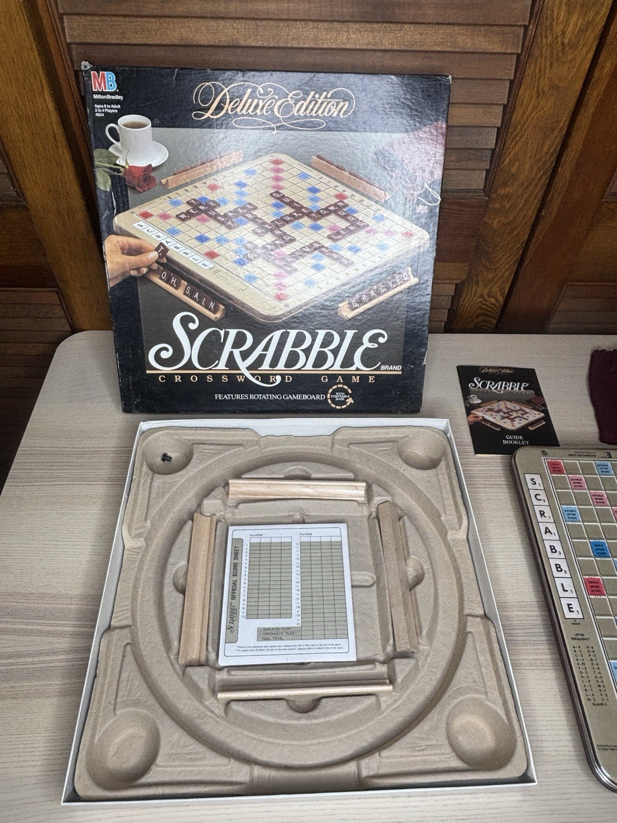Scrabble Deluxe Edition EUC Rotating Turntable 1989 COMPLETE Milton Bradley
