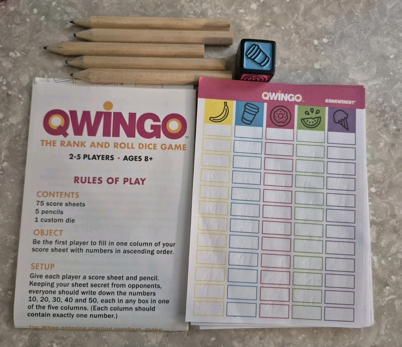 Qwingo Rank and Roll Family Dice Game Gamewright 2-5 Players Ages 8+