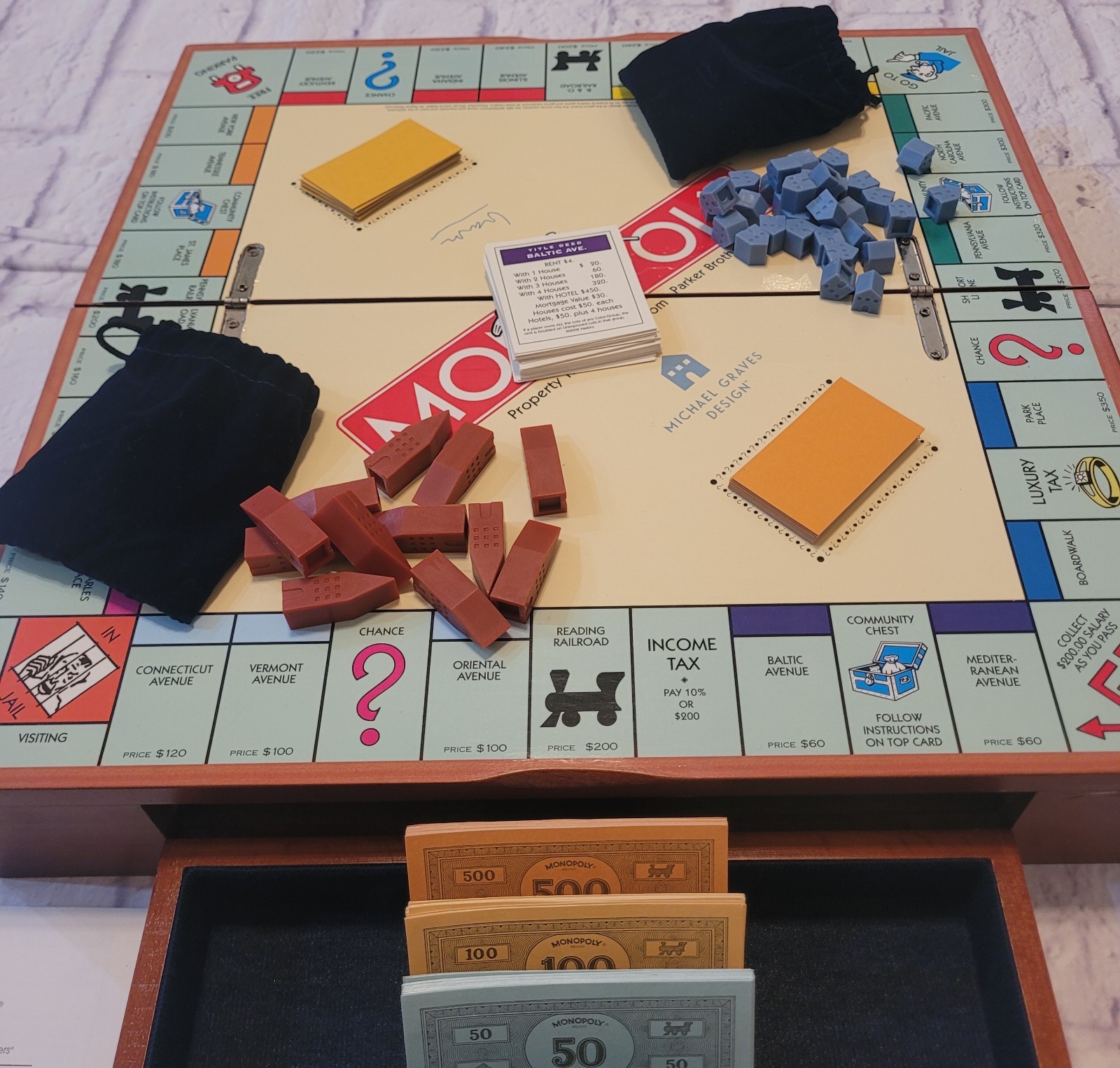 2002 Parker Brothers / Michael Graves Monopoly Board Game in Folding Wooden Case