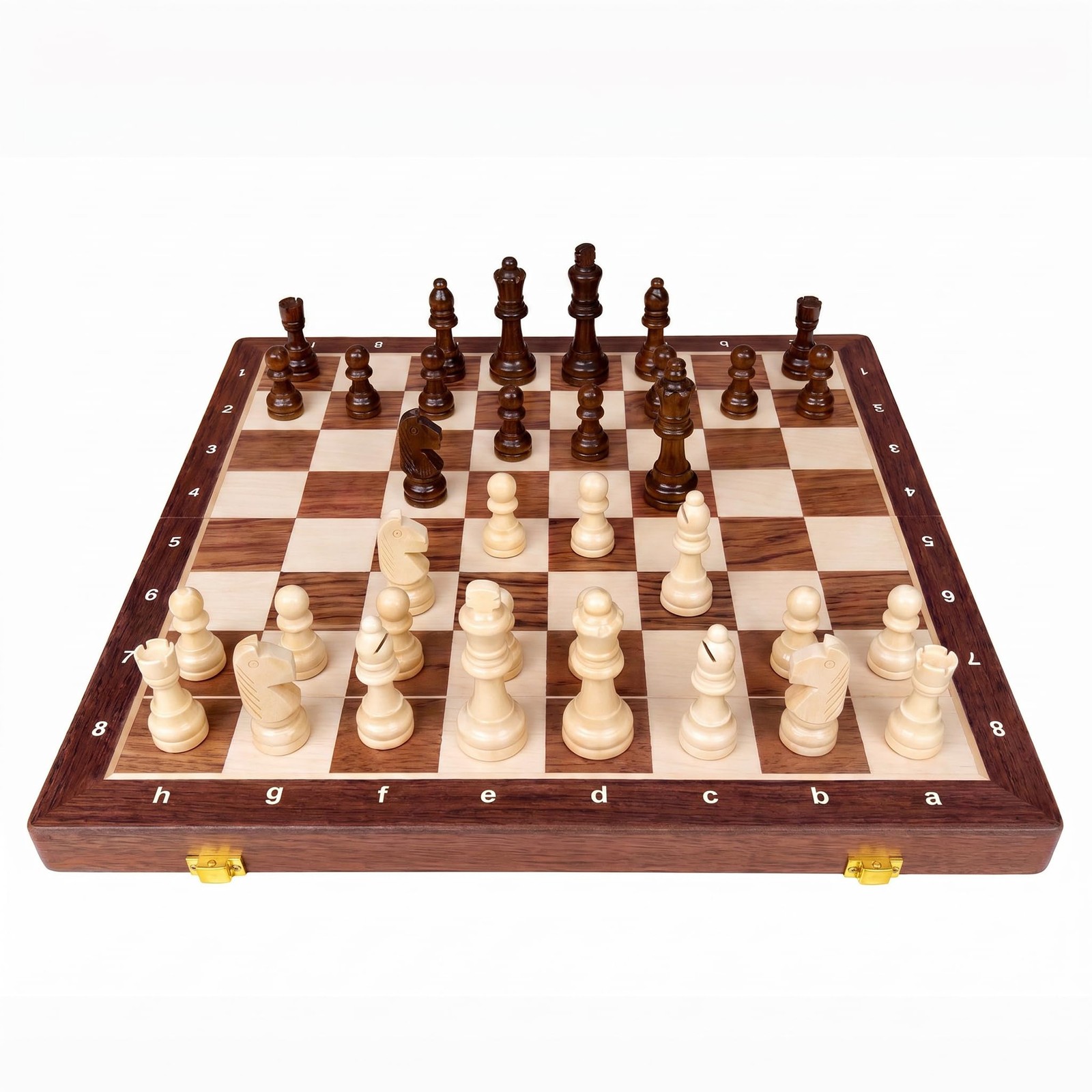 15″ Folding Walnut Chess Set with Storage – Tournament-Size Portable Chess Bo…
