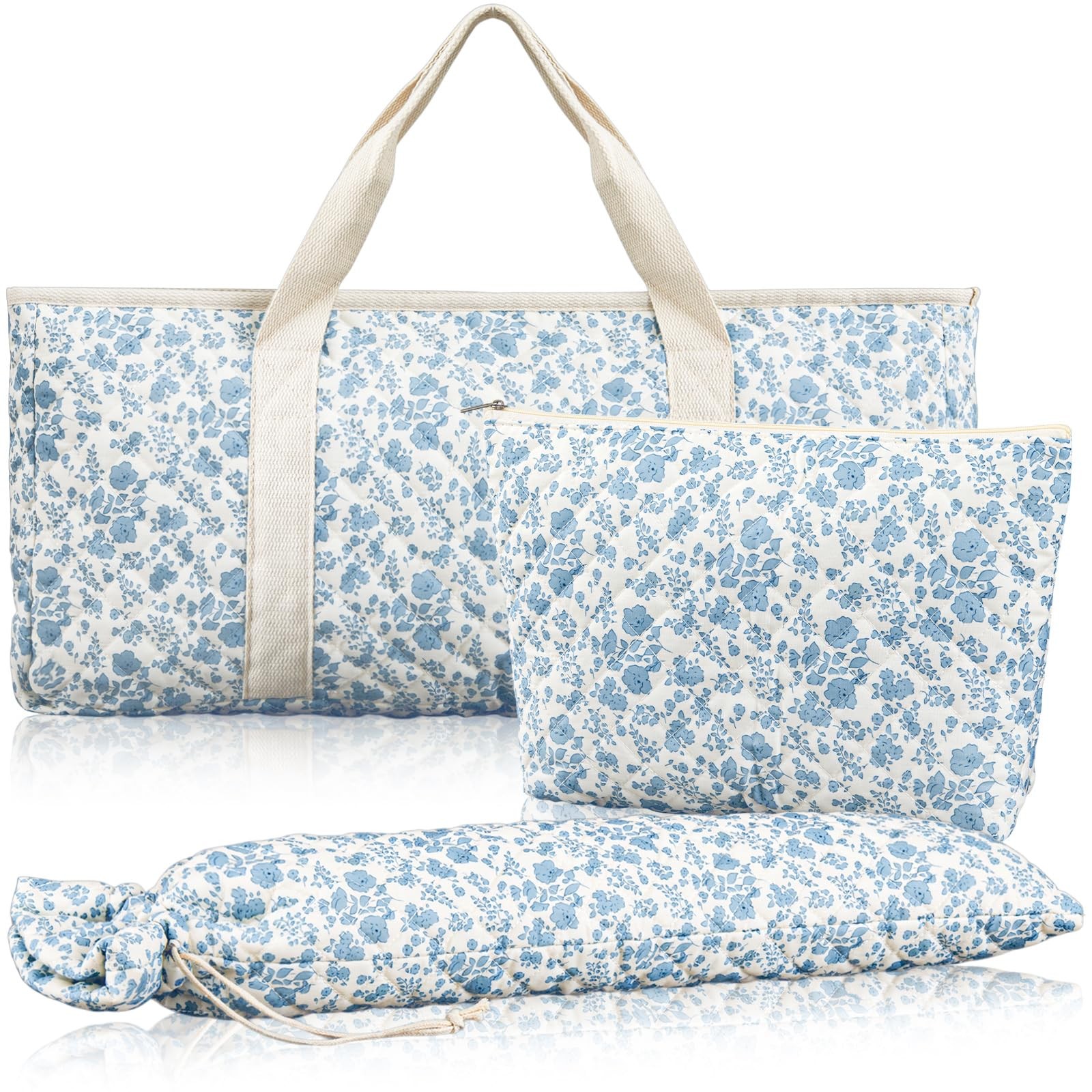 Shinylin 3 Pcs Quilted Empty Mahjong Bag Set, Thickened Blue Floral Carrying …