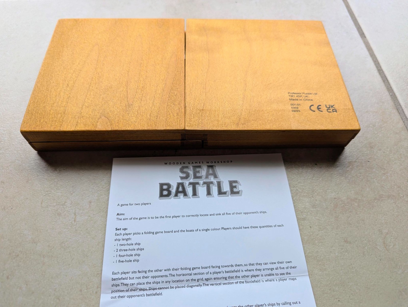 SEA BATTLE WOODEN GAMES WORKSHOP by Professor Puzzle Real Wood Classic Game NEW