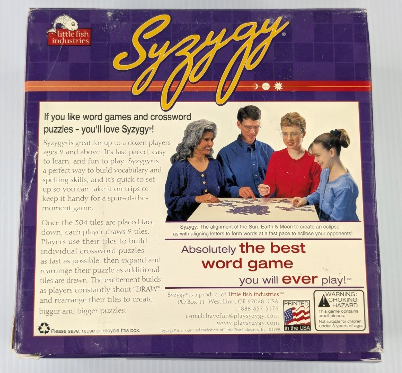 Syzygy Word Game Fast-Paced Fun-to-play Word Game 1999 Crossword 100% COMPLETE