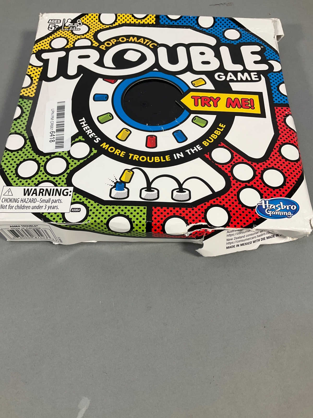 Hasbro Gaming Trouble Board Game for Kids Ages 5 and Up 2-4 Players (Packaging m