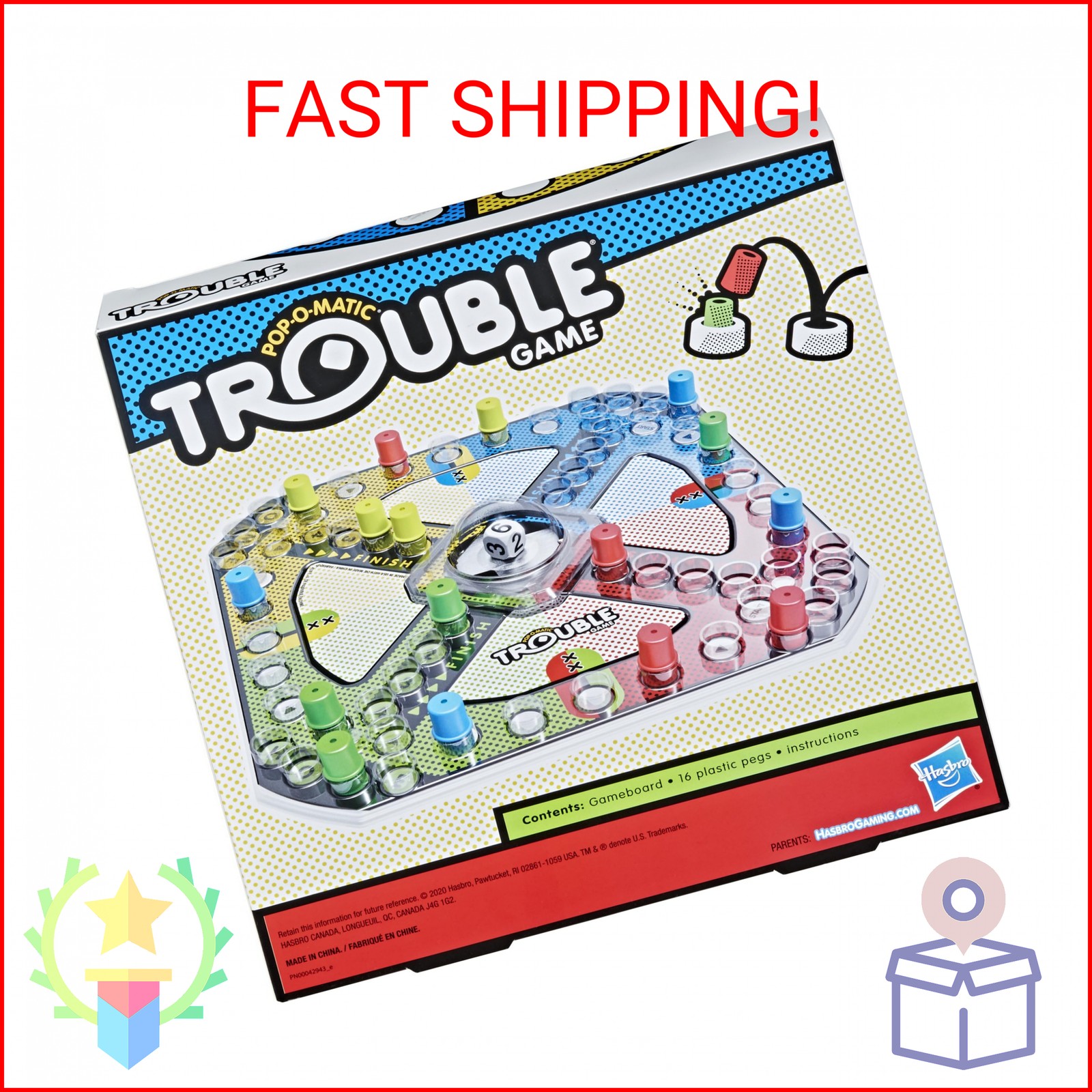 Hasbro Gaming Trouble Board Game for Kids Ages 5 and Up 2-4 Players