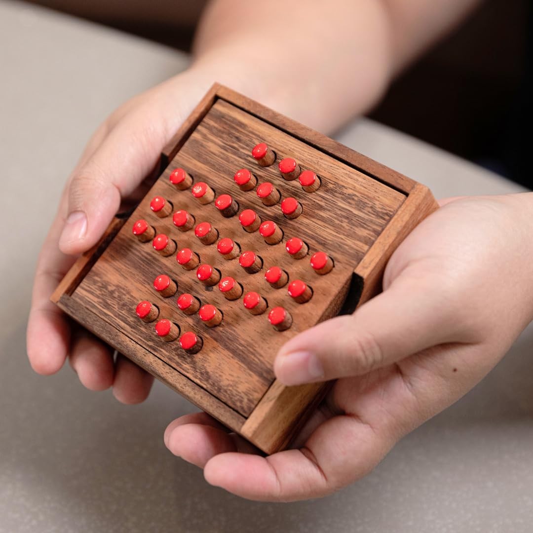 Wood Solitaire Game Classic Peg Solitaire Board Premium Wooden Design Single …