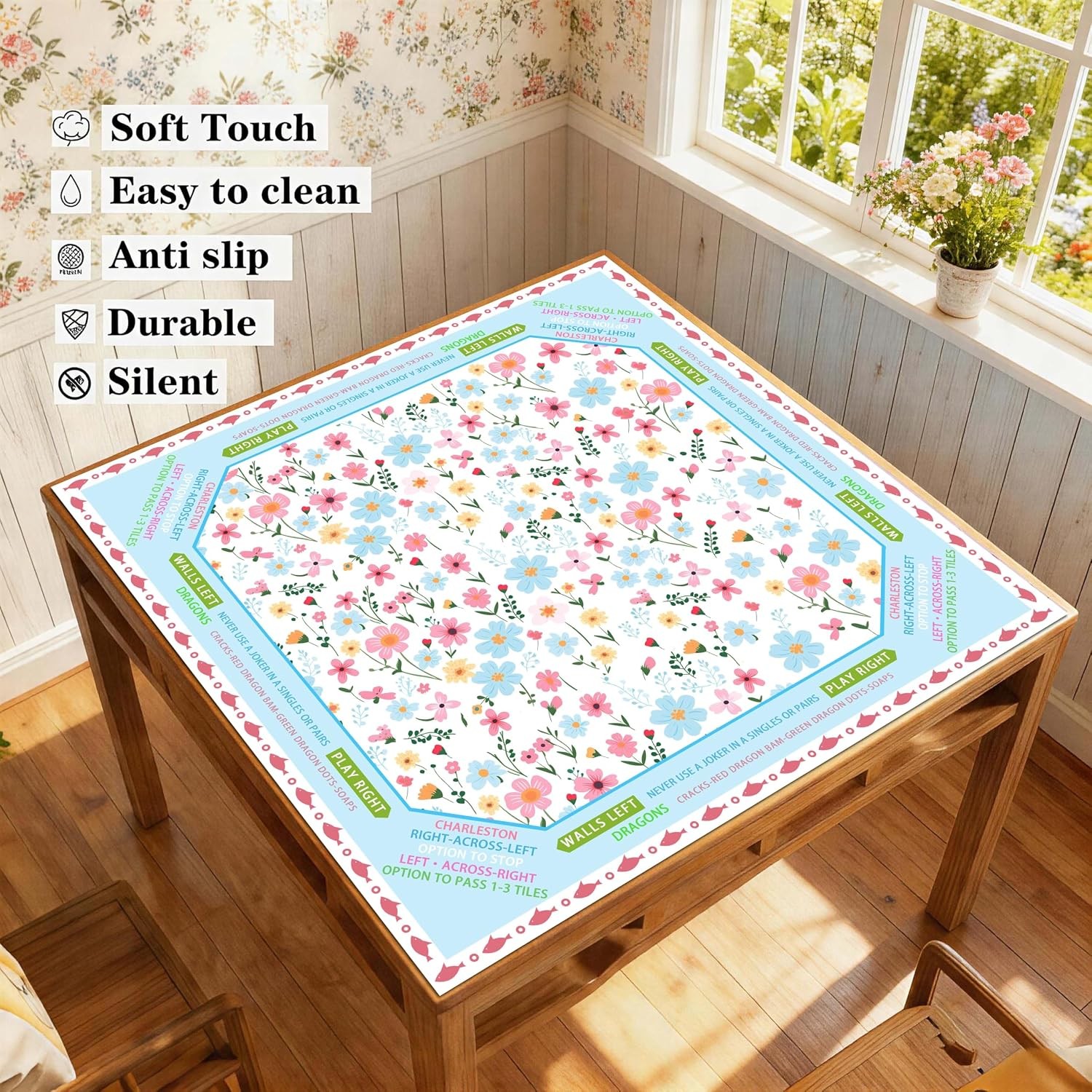 American Mahjong Table Cloth 31.5 inch Mahjong Mat for Table Cover with Rules