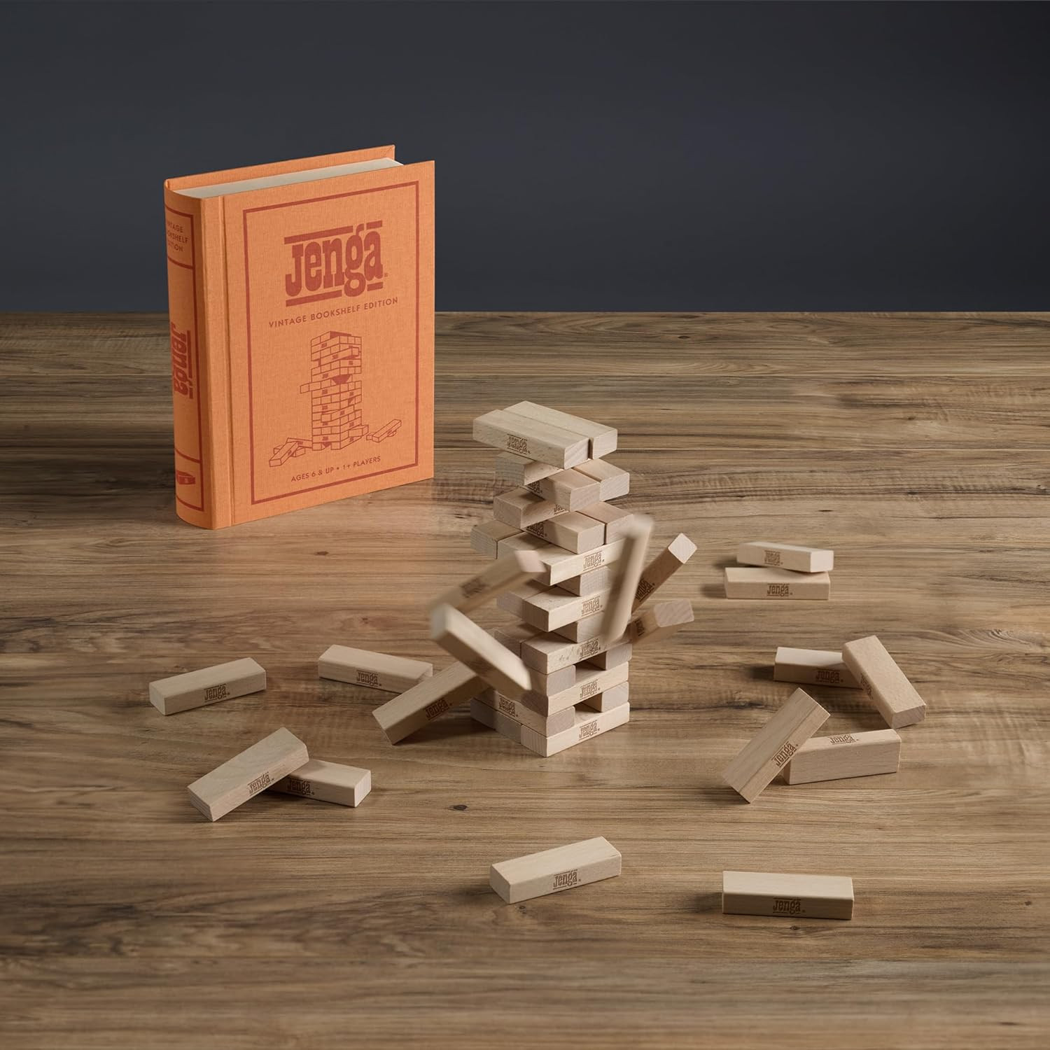 Vintage Jenga Bookshelf Edition: Classic Stacking Game for All Ages