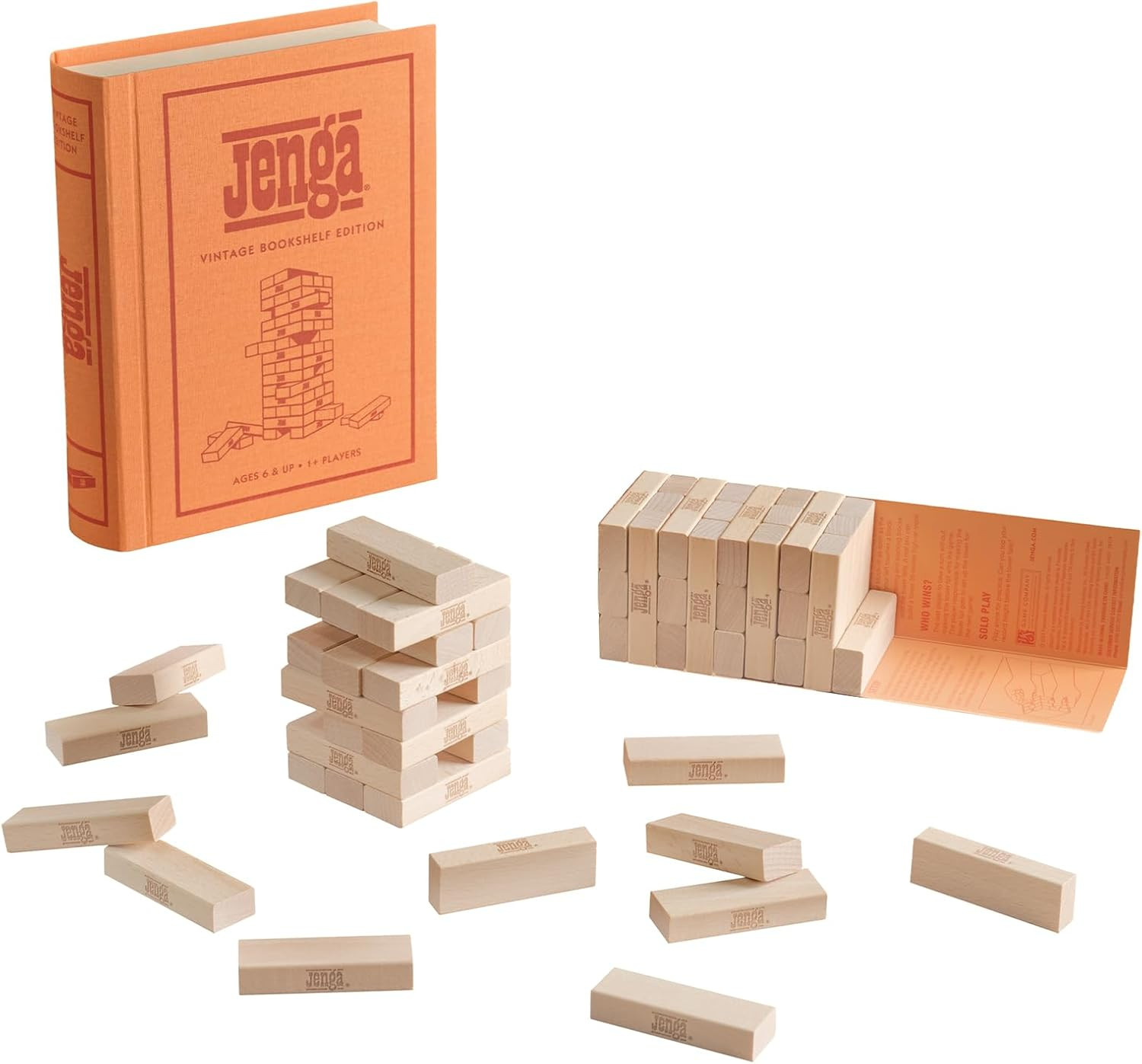 Vintage Jenga Bookshelf Edition: Classic Stacking Game for All Ages