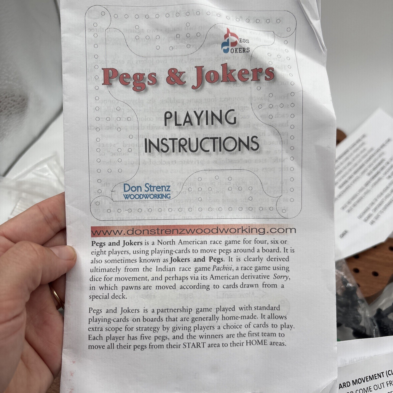 Pegs and Jokers 8 Player board game. Made In The USA, BY Don Strenz Woodworking