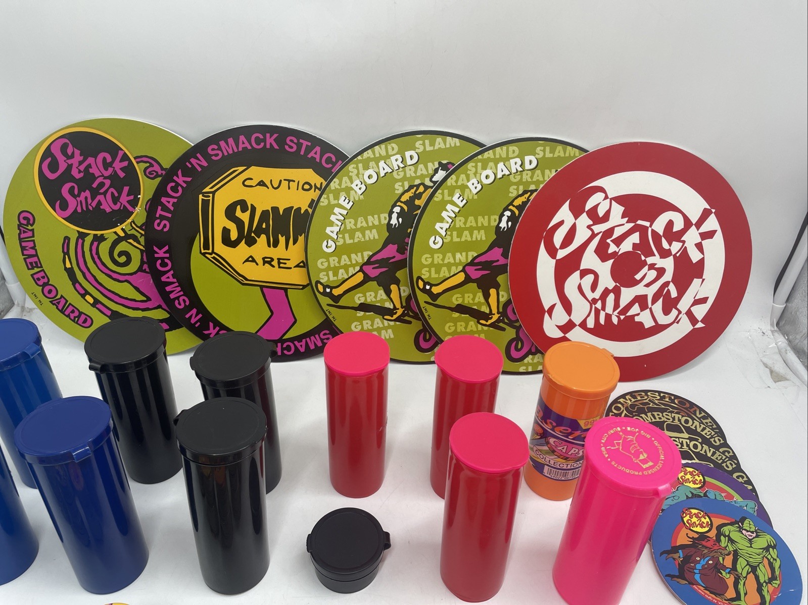 Large POGS Lot (825+ Milk Caps, 130+ Slammers, 10 Game Pads, 13 Tubes)
