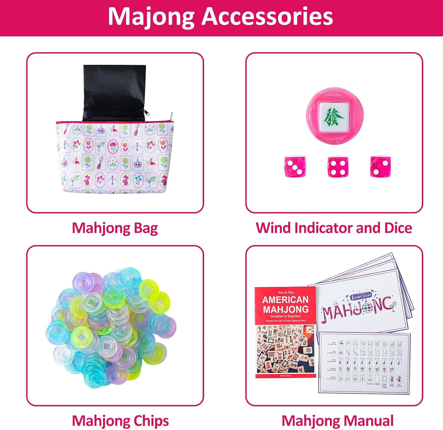 160 Engraved American Mahjong Tiles Set with Carrying Bag and Accessories, 1.2’’