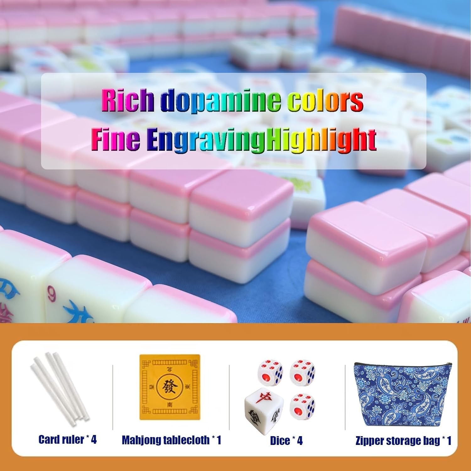 166 Pink American Printed Mahjong Game Set w/ Carrying Bag and Accessories,0….
