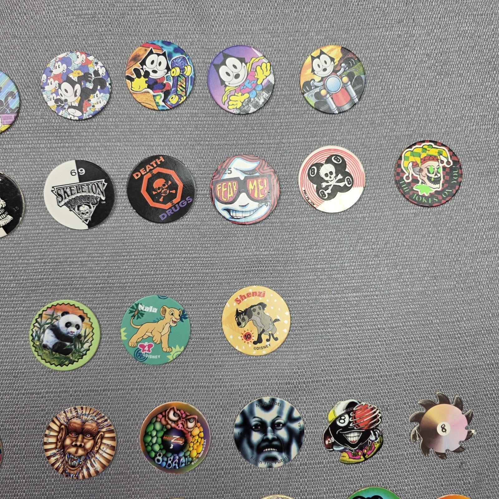 Vintage 90s POG Milk Caps Lot Of 68 Pogs + 3 Slammers + Container
