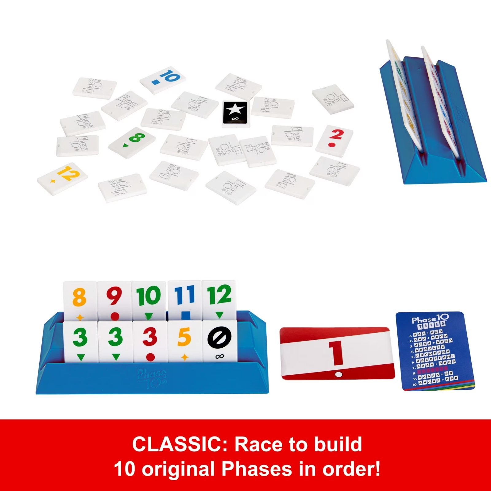 Phase 10 Tiles Game, Family Tile-Based Game with Rummy-Type Play for 2-6 Players