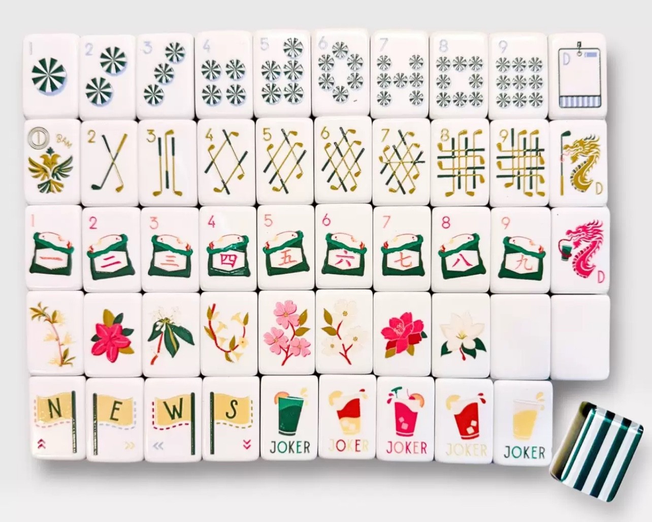 American Mahjong Game Set, 160 Green stripes Mah Jong Tiles,+Free storage Bag
