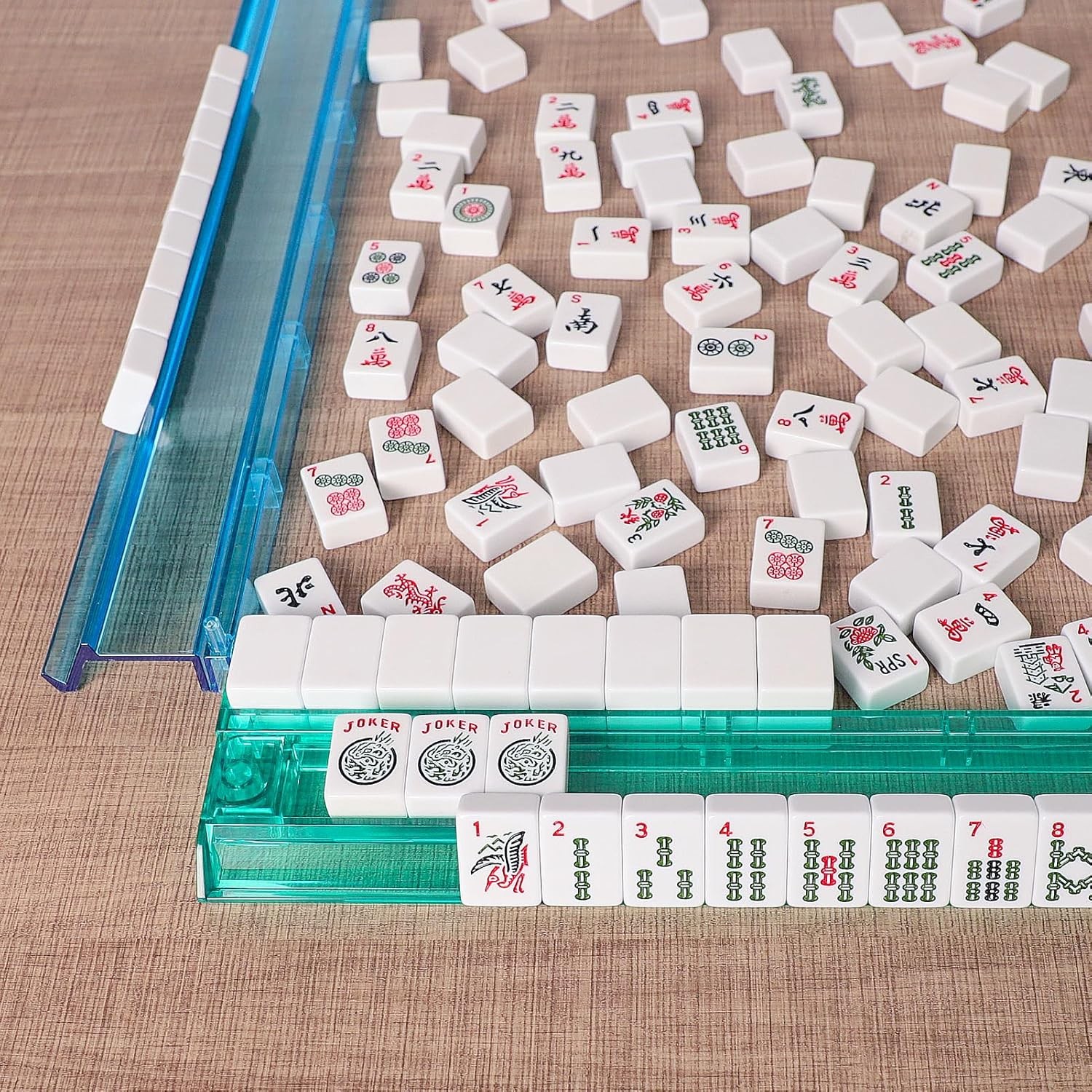 American Mahjong Game Set, 166 Light Green Tiles, Blue Bag with Entire Accessori