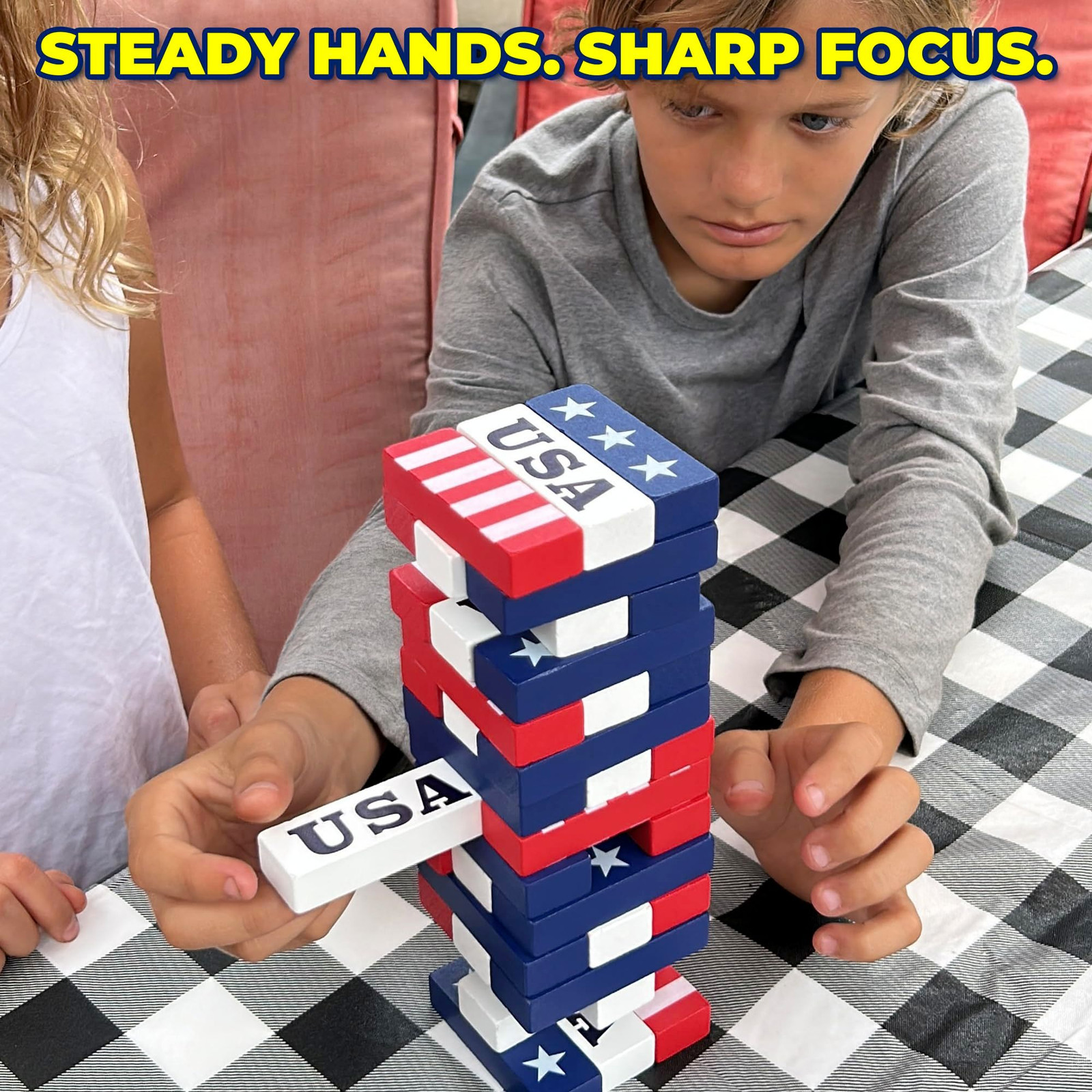 Funwares Red, White & Stack, Patriotic Wooden Standard, White, Blue