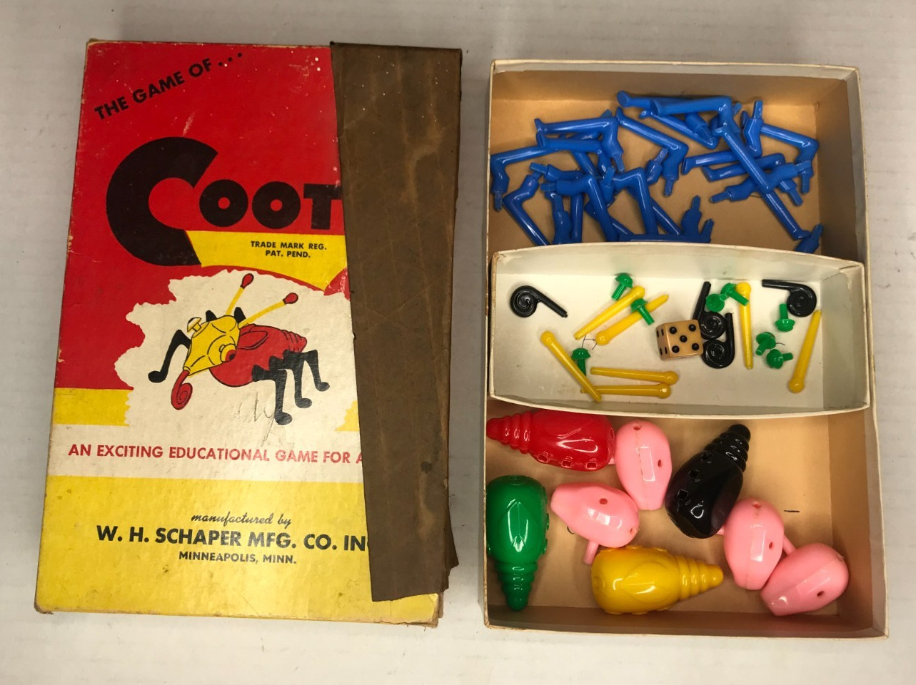 Vintage RARE 1949 THE GAME OF COOTIE Original Box W.H. Schaper Mfg Co.