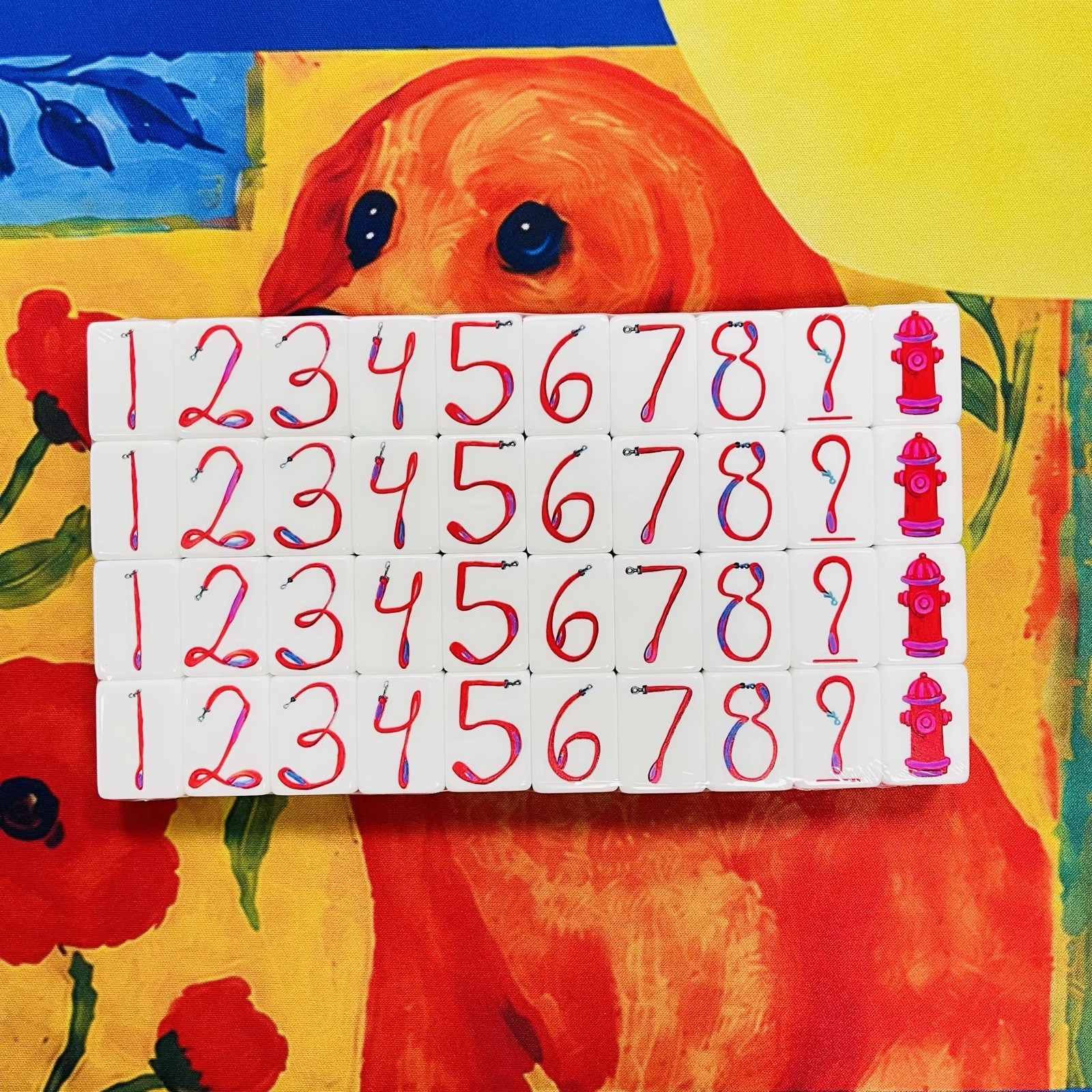 Dog Cute Colorful Design Mahjong Set 160 Tiles Premium Tiles Gift for Dog Lovers