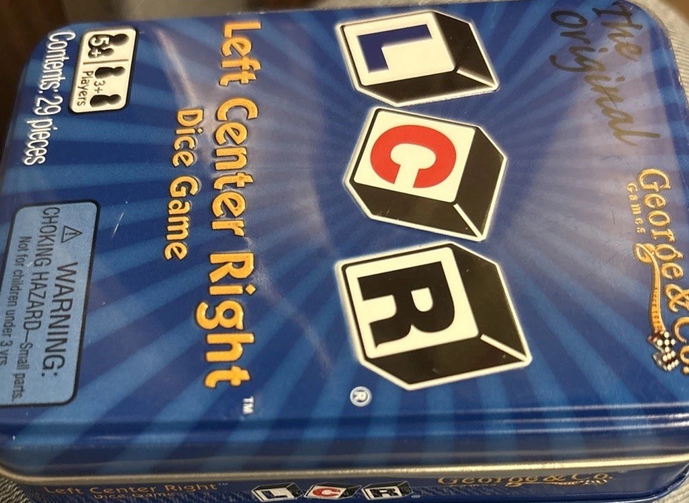 LCR® Left Center Right™ Dice Game – Blue Tin