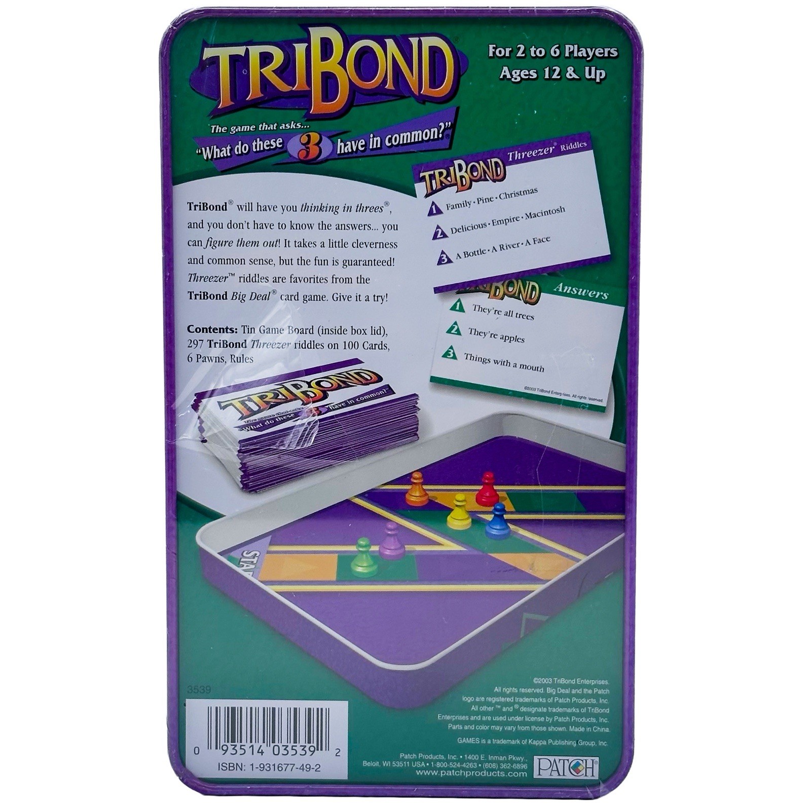 Patch TriBond Board Game Collector Tin Sealed 2003 Patch Products Ages 12+