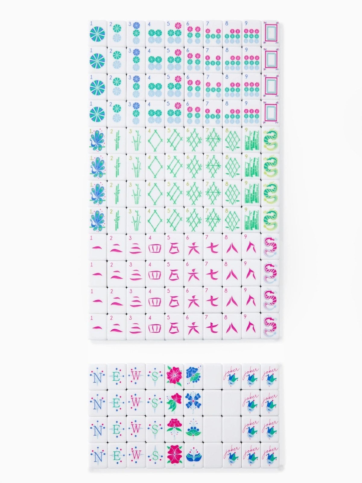 US Local Stock 160 Cyan Hand Painted Tiles Full American Mahjong Game Kit
