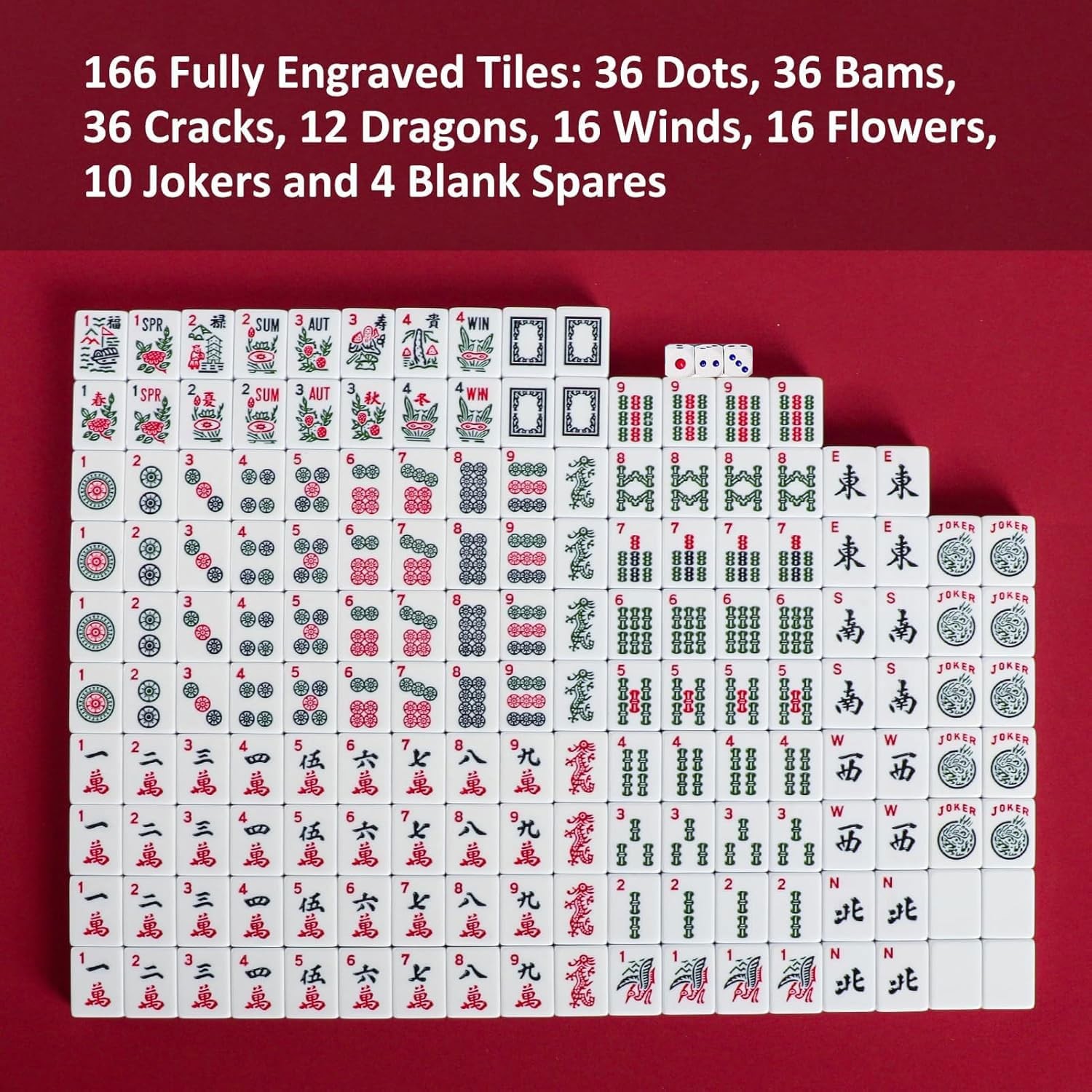 American Mahjong Set,166 White Tiles with Mahjong Storage Box.Portable Travel…