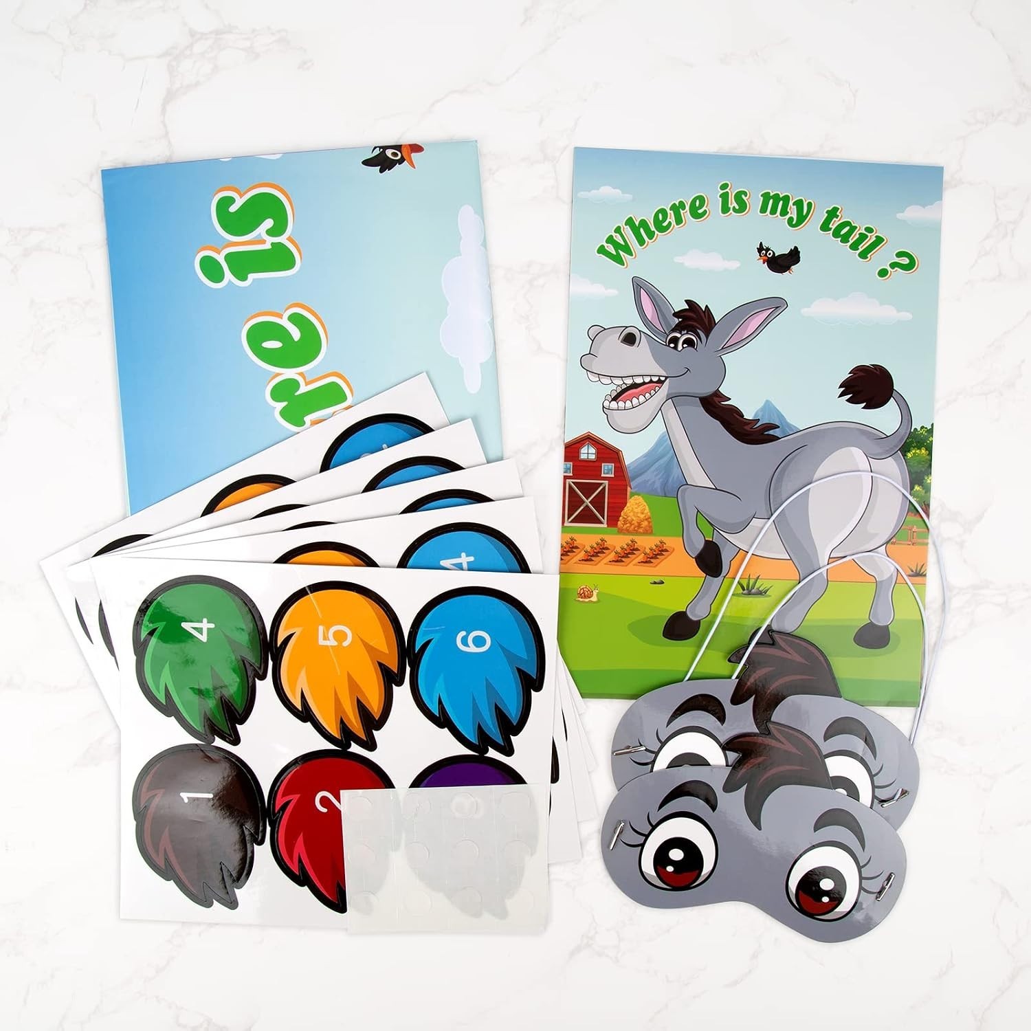 Pin The Tail on The Donkey Party Game for All Ages with 30 Stickers & Blindfold
