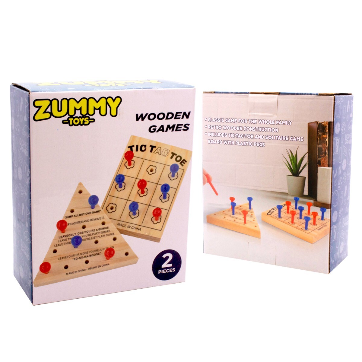 Zummy Tic Tac Toe & Solitaire Mini Wooden Games