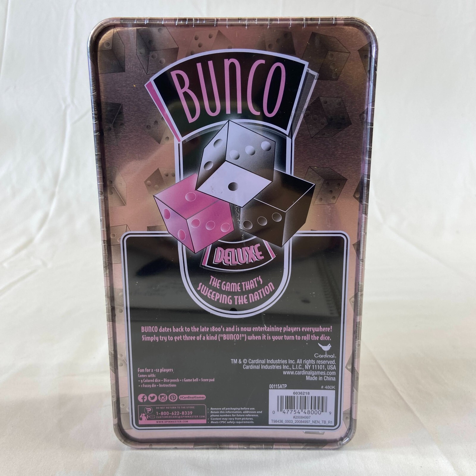 Bunco Deluxe Dice Game Tin Cardinal 9 Dice 2 to 12 Players 7 Plus New in Package