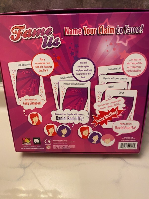 FAME US The Name Your Claim to Fame! A Family Board Game