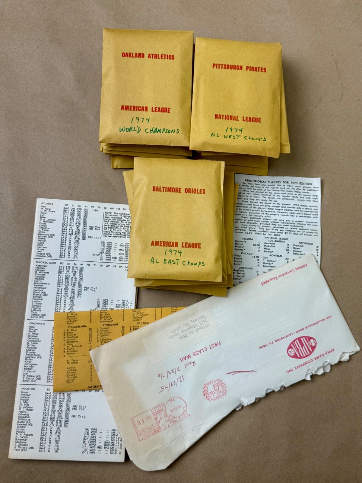 Vintage APBA Baseball Game Cards – Complete 1974 season with extra players